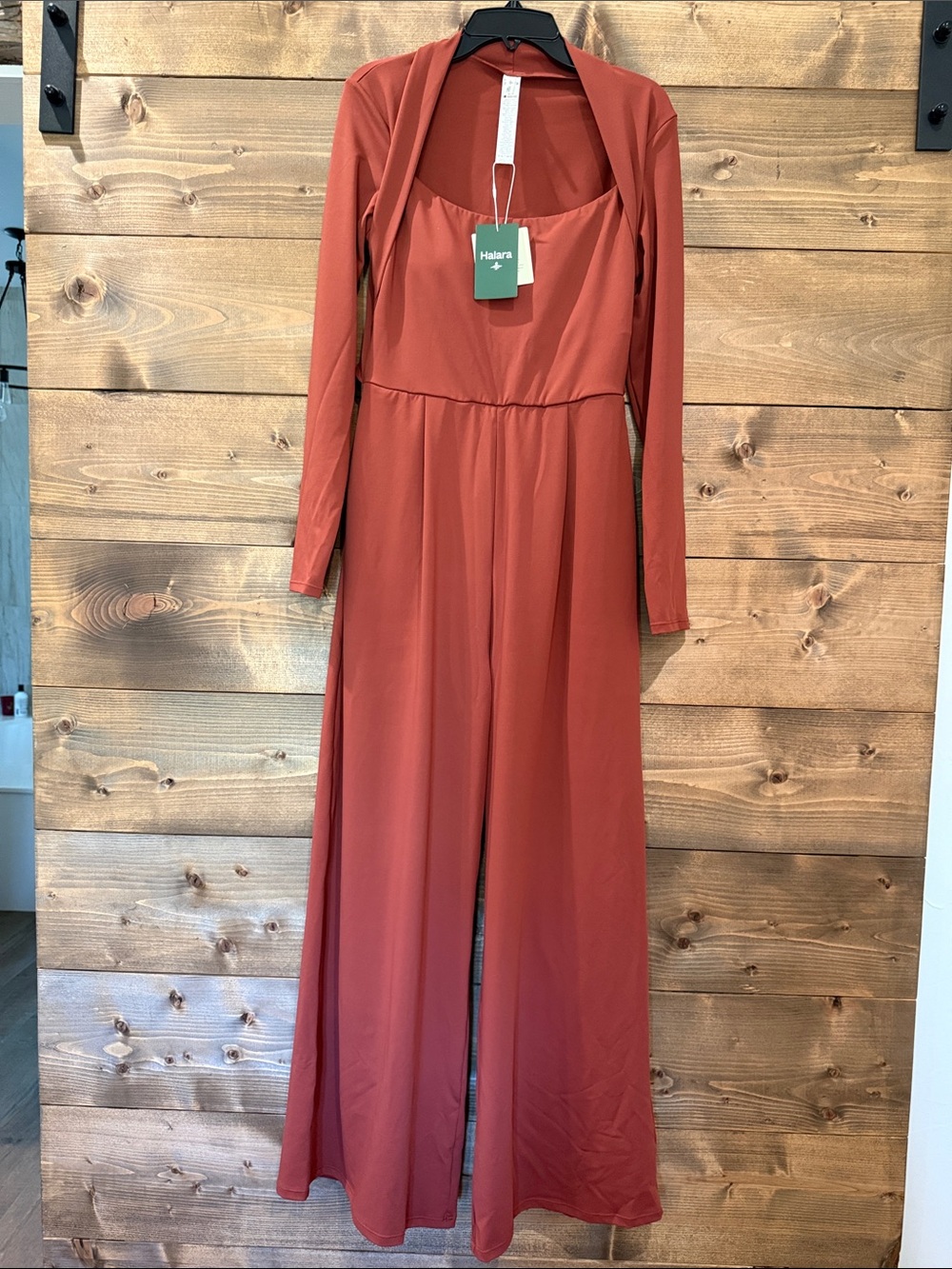HALARA Rust Long-Sleeve Wide-Leg Jumpsuit